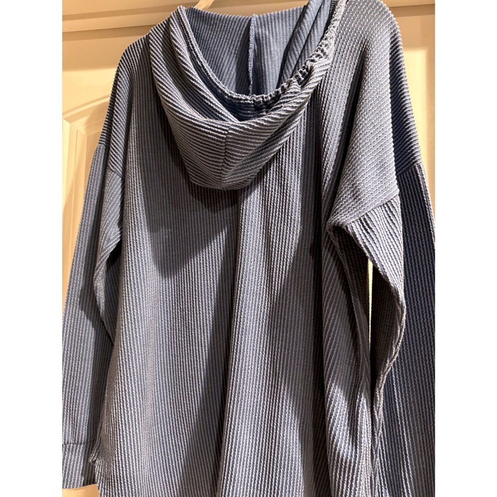 HEIMISH USA Blue Ribbed Knit V Neck Hoodie Tunic Top Plus Size 1XL Gorpcore - Picture 12 of 13